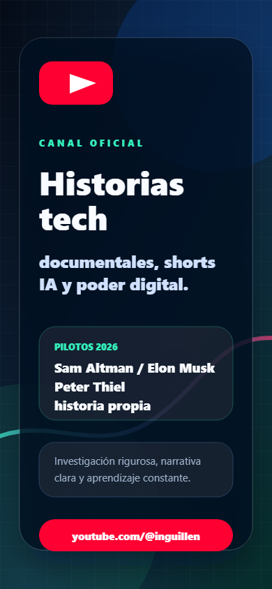Canal de YouTube de Marcelo Guillén com podcast documental, shorts, tecnologia, IA e poder digital